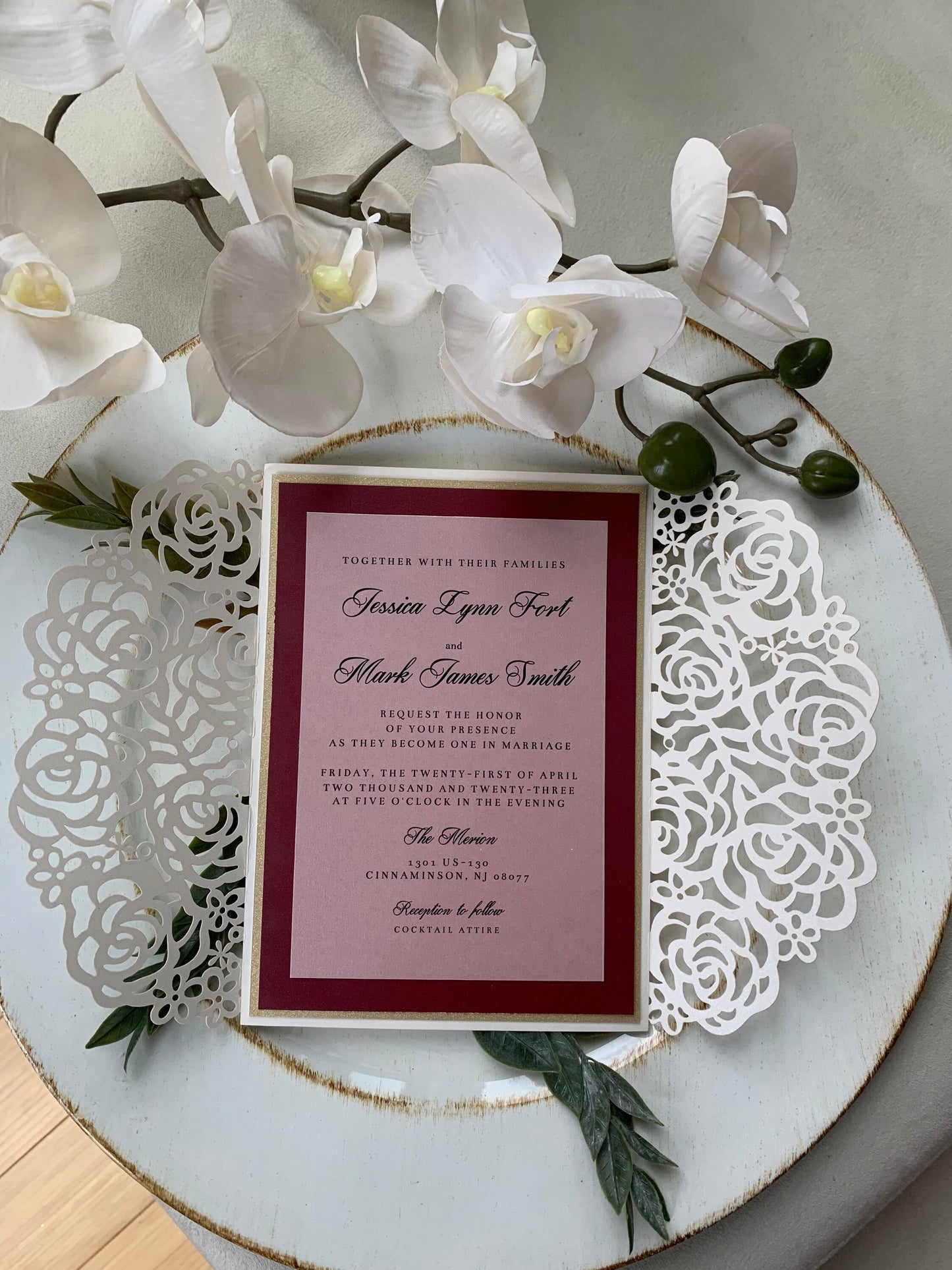 Burgundy and Blush Wedding Invitation Set/Suite Off white Wedding Invitation Elegant Wedding Invitation, Gold Wedding invitations, Laser Cut