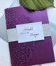 Purple Silver invitation, Blush Gold Glitter Lasercut invitation, Pocket fold laser cut invitation, DIY Wedding Invitation, Pocket fold wedd