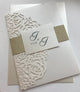 Laser Cut Wedding Invitations Ivory, Laser Cut Pocket Wedding Invitations Elegant, Ivory Wedding Invitation Sets with Belly Band Custom