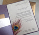 Peacock Pocket fold invitation, Feather invitation, Wedding invitation, Purple Invitation, Gold invitation