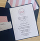 Pocket fold wedding invitation. Navy, Ivory, Pink shimmer Invitation suite, Monogram Pocket fold invitation