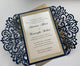 Navy Gold Glitter Lasercut invitation, Pocket fold laser cut invitation, DIY Wedding Invitation, Elegant wedding Invitation