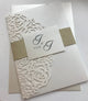 Ivory Gold Glitter Lasercut invitation, Blue wedding invitations, Pocket fold laser cut invitation, DIY Wedding Invitation, wedding invites