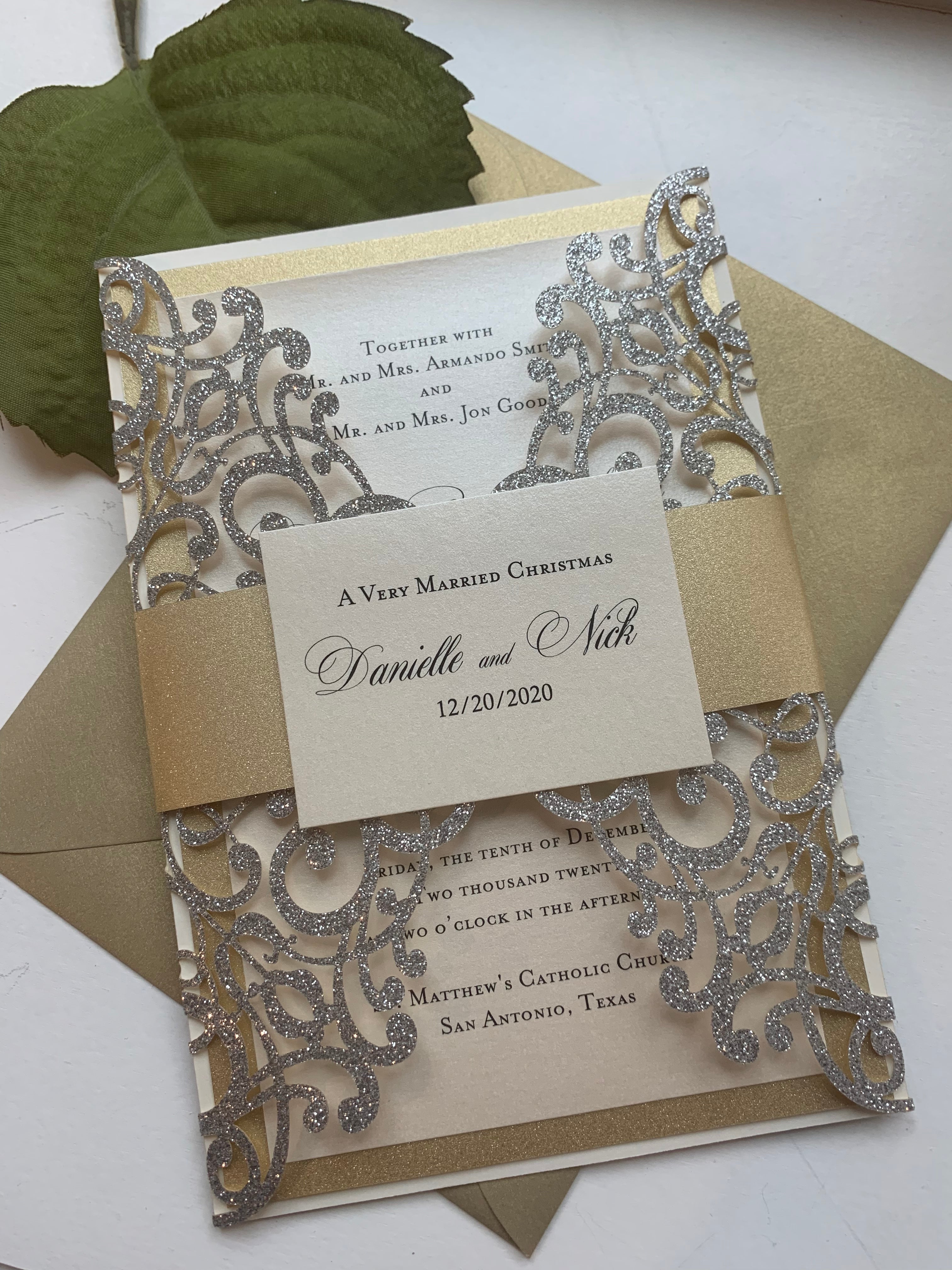 Gold Silver Laser Cut Wedding Invitation Pocket Elegant Wedding – The Extra