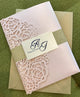 Laser Cut Wedding Invitations Ivory, Laser Cut Pocket Wedding Invitations Elegant, Ivory Wedding Invitation Sets with Belly Band Custom