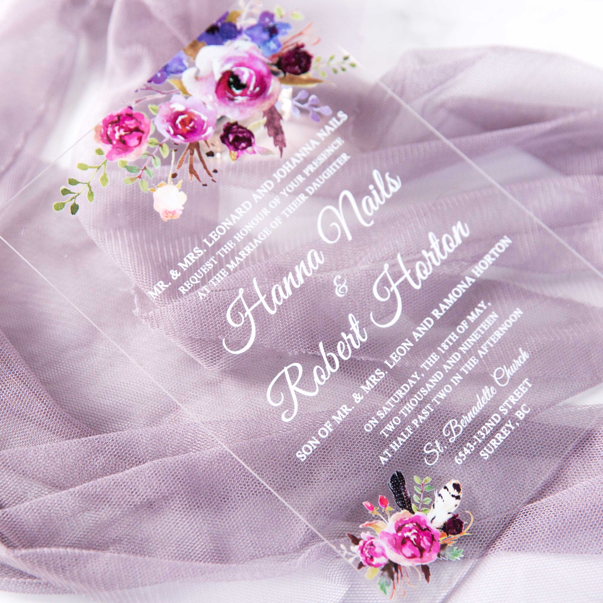 Wedding Invitation Suite With Purple Accessories, Orchid Acrylic Wedding  Invitations 