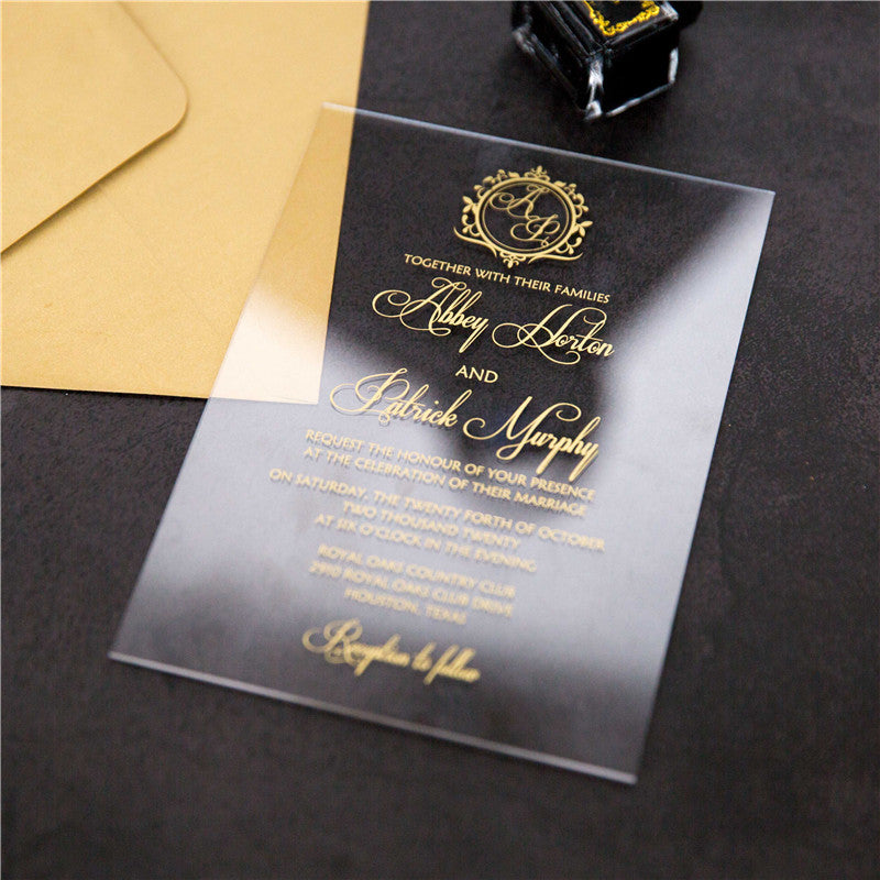 Modern Gold Acrylic Wedding Invitation Cards With Monogram