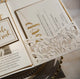 Ivory Lace Laser Cut Pocket Fold Elegant Luxury Invitation with tinch of Gold Pocket fold folder