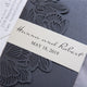 Blue Black Tropical Floral Grey Laser Cut Folder Jacket Pocket fold Elegant Invitation
