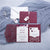 Burgundy Intricate Hearts Lace Tri fold Laser Cut Pocket Folder Elegant Luxury Invitation