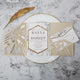 Modern Tri fold Laser Cut Pocket Folder Elegant Luxury Invitation With Geometrical Gold Backer