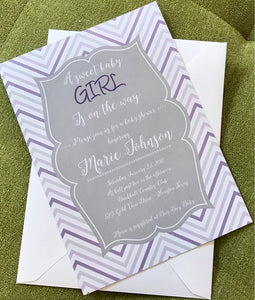 Purple grey invitation, Shower Invitation, Baby Shower invitation