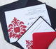 Chic wedding invitation, black, red, white, gold, invitation, damask invitation, modern invitation