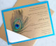 Peacock wedding invitation, gold, teal, aqua, ribbon, navy, birthday invitation, peacock invitation