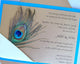 Peacock wedding invitation, gold, teal, aqua, ribbon, navy, birthday invitation, peacock invitation