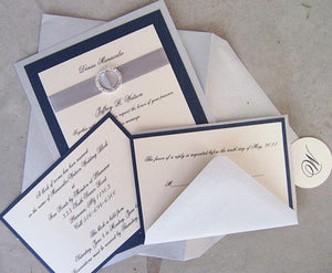 Elegant Invitation, Wedding Invitation, Navy Invitation, Silver Invitation, Custom Invitation