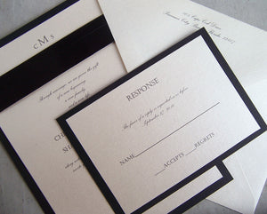 Sophisticated Wedding Invitation: Black, White, Ivory Wedding Invitation, Multi-Layered Wedding Invitation, Monogram Wedding Invitation
