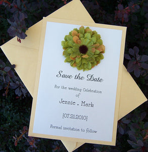 Flower save the date, green, yellow, ivory save the date, tropical save the date, destination, beach, summer save the date