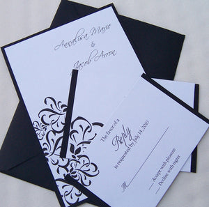 Black and white wedding invitation, flourish wedding invitation, modern wedding invitation, elegant wedding invitation