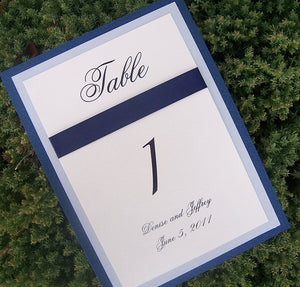 Layered table number, silver, blue, ivory, white metallic table number, elegant table number
