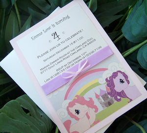 My little pony invitation, Girls birthday invitation, pink, purple invitation, childs birthday invitation
