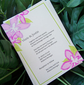 Flower wedding invitation, beach wedding invitation, summer invitation, destination wedding invitation, pink, lime, spring invitation