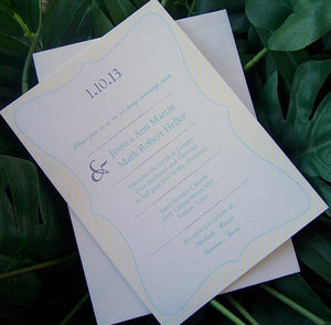 Stripe wedding invitation, spring, summer wedding invitation, chic invitation, yellow, teal grey, blue wedding invitation