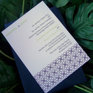 Pattern wedding invitation, navy wedding invitation, spring, summer wedding invitation, lime invitation, green invitation, modern invitation
