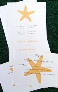 Starfish Wedding Invitation, Gold and Ivory invitation, Beach Invitation, Destination wedding , Seaside invitation