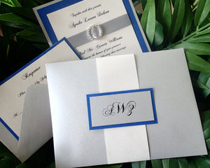 Royal Blue Wedding invitation, Elegant invitation, crystal wedding invitation, Silver invitation, Fancy invitation, modern  invitation