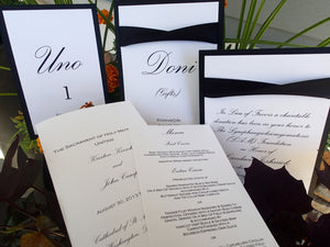 Wedding Table Seating Cards: Black & White Wedding Table Numbers, Signs, Programs and Menus