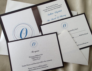 Monogram wedding invitation, Brown invitation, Blue invitation, Modern invitation, Ivory invitation