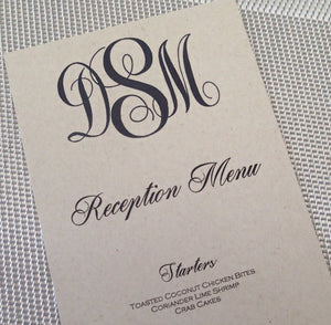 Custom Dinner / Reception Menu/Modern Wedding Menu/ Monogram Menu