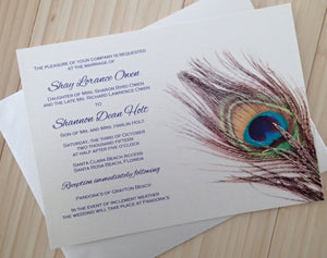 Peacock wedding invitation, teal, gold, ivory, navy wedding invitation, shower invitation, elegant wedding invitation