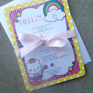 Lux Hello Kitty Invitation, Birthday Party Invitations, Childs Party Invitation, Themed Party Invitations
