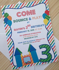 Bounce House Invitation, Birthday Party Invitations, Childs Party Invitation, Themed Party Invitations