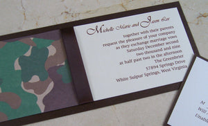 Camo Invitation, brown, green, tan wedding invitation, outdoor invitation,